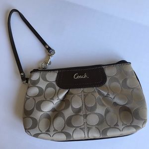 *Coach Iconic Brown/Khaki Fabric Large Wristlet